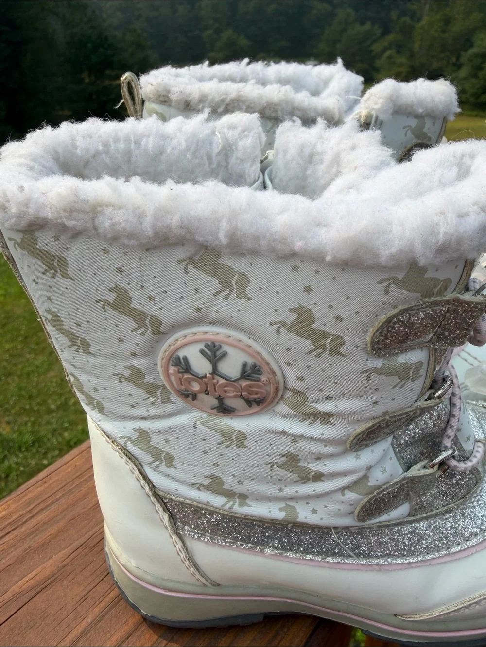 totes Kids White, Silver & Pink Winter Snow Boots with Faux Fur Collar